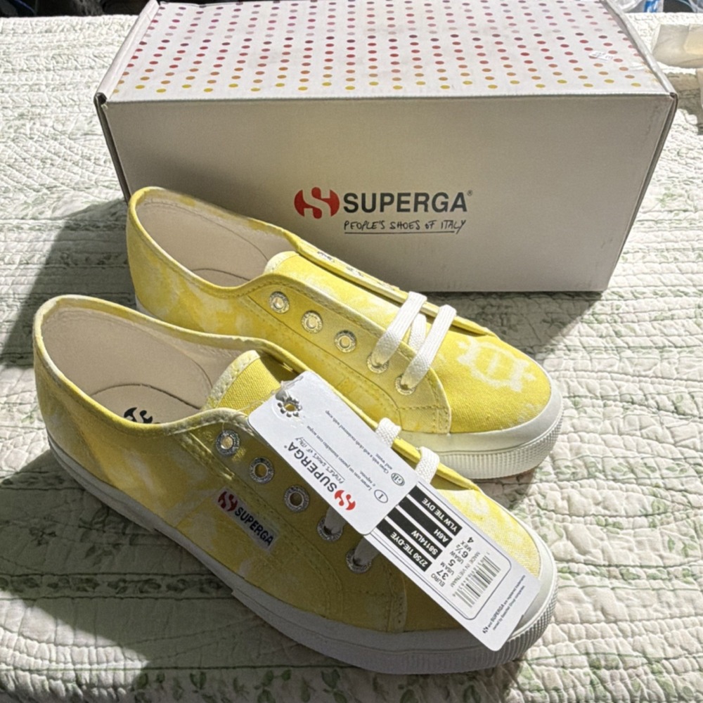 Superga 2750 Tie-Dye S8114LW Canvas Lace Up Low Top Sneakers Yellow White